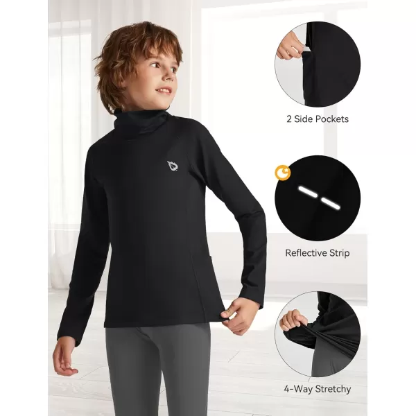 BALEAF Youth Thermal Compression Shirts Boy Undershirts Long Sleeve Turtleneck Fleece Baselayer Baseball Football SoccerBlack