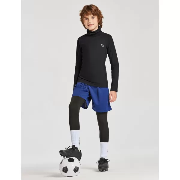 BALEAF Youth Thermal Compression Shirts Boy Undershirts Long Sleeve Turtleneck Fleece Baselayer Baseball Football SoccerBlack