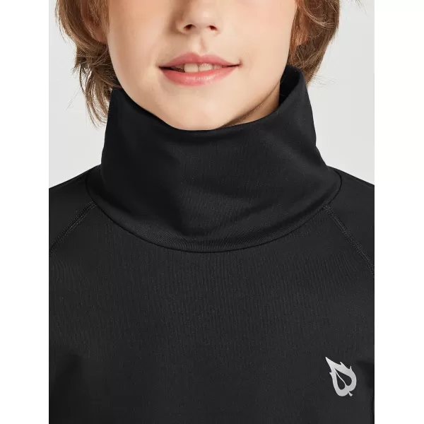 BALEAF Youth Thermal Compression Shirts Boy Undershirts Long Sleeve Turtleneck Fleece Baselayer Baseball Football SoccerBlack