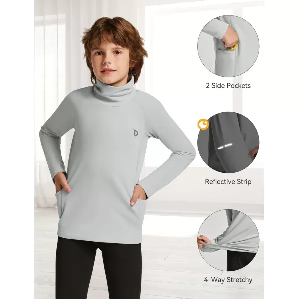 BALEAF Youth Thermal Compression Shirts Boy Undershirts Long Sleeve Turtleneck Fleece Baselayer Baseball Football SoccerGrey