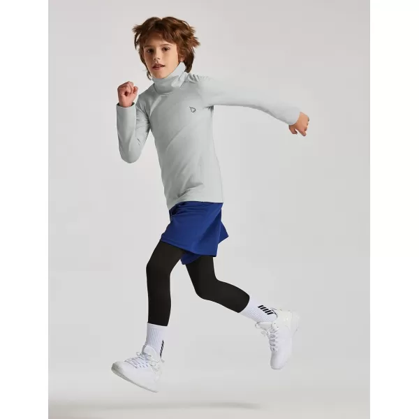 BALEAF Youth Thermal Compression Shirts Boy Undershirts Long Sleeve Turtleneck Fleece Baselayer Baseball Football SoccerGrey