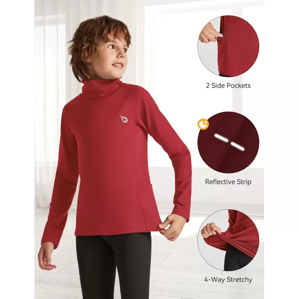 BALEAF Youth Thermal Compression Shirts Boy Undershirts Long Sleeve Turtleneck Fleece Baselayer Baseball Football SoccerRed