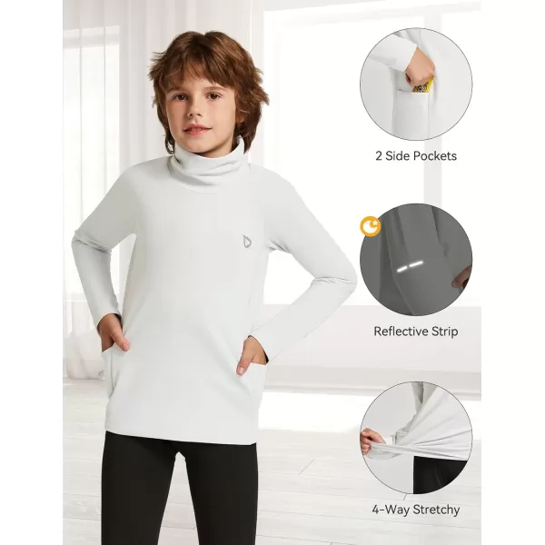 BALEAF Youth Thermal Compression Shirts Boy Undershirts Long Sleeve Turtleneck Fleece Baselayer Baseball Football SoccerWhite