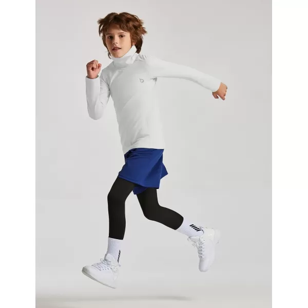 BALEAF Youth Thermal Compression Shirts Boy Undershirts Long Sleeve Turtleneck Fleece Baselayer Baseball Football SoccerWhite