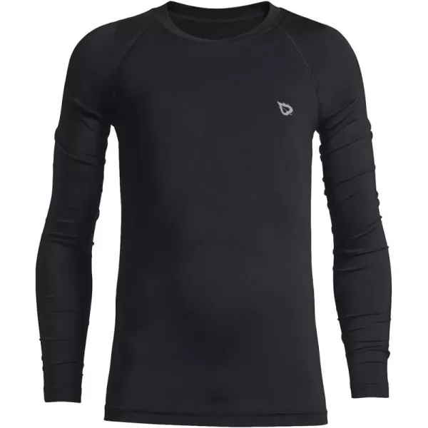 BALEAF Boys Thermal Compression Shirts Youth Long Sleeve Fleece Base Layer Soccer Football Cold GearBlack