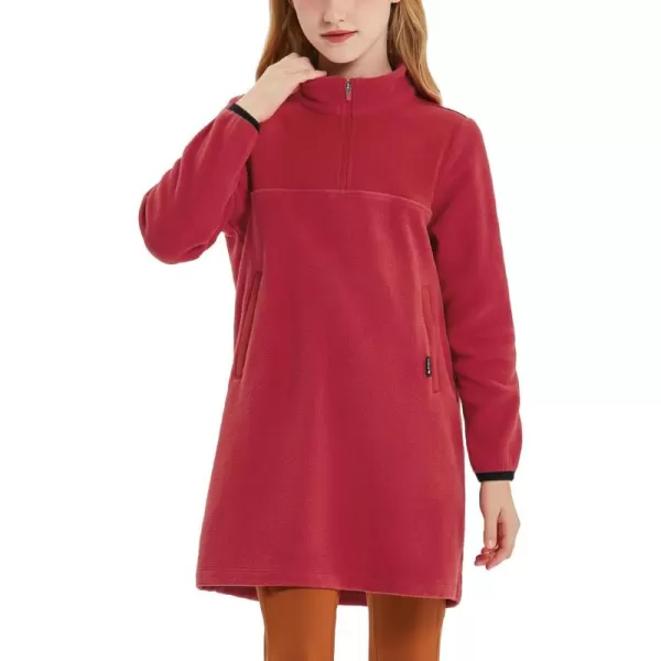 BALEAF Girls Fleece Dress Thermal Pullover Long Polar Tunic Sweatshirt Quarter Zip Winter Outfits PocketDark Red