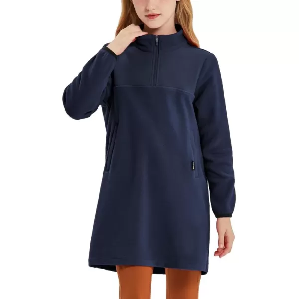 BALEAF Girls Fleece Dress Thermal Pullover Long Polar Tunic Sweatshirt Quarter Zip Winter Outfits PocketNavy Blue