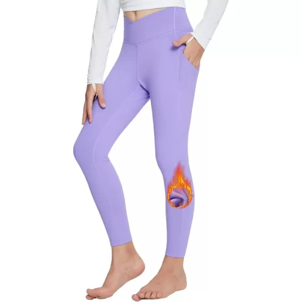 BALEAF Girls Fleece Lined Leggings Athletic Yoga Pants Thermal Dance Tights Pockets Winter RunningPurple