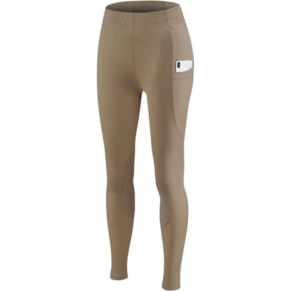 BALEAF Girls Riding Pants Kids Equestrian Breeches KneePatch Zip Pocket Horseback Tights3tan