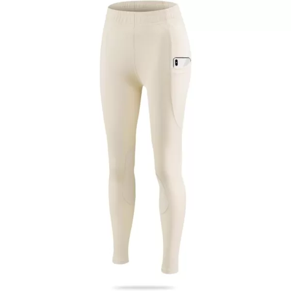 BALEAF Girls Riding Pants Kids Equestrian Breeches KneePatch Zip Pocket Horseback Tights7khaki