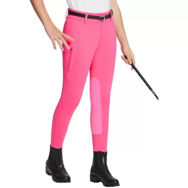 BALEAF Girls Riding Pants Kids Equestrian Breeches KneePatch Zip Pocket Horseback TightsPink