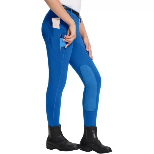 BALEAF Girls Riding Pants Kids Equestrian Breeches KneePatch Zip Pocket Horseback TightsQuartz Blue