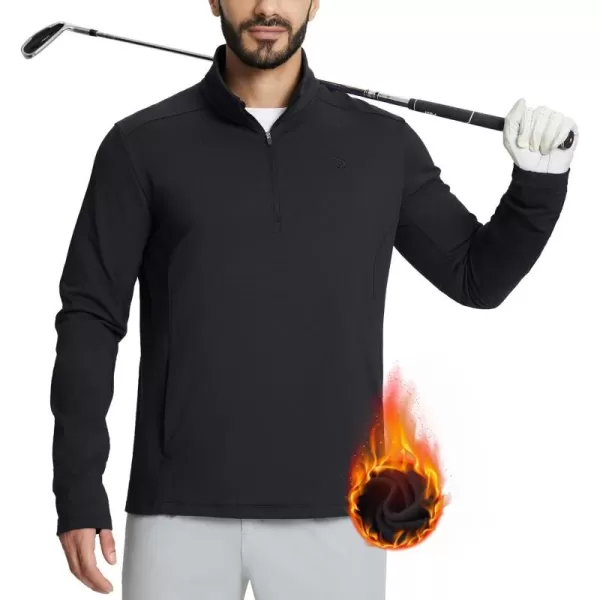 BALEAF Mens Golf Pullover Quarter Zip Fleece with Zipper Pockets Water Resistant Hiking SweaterBlack