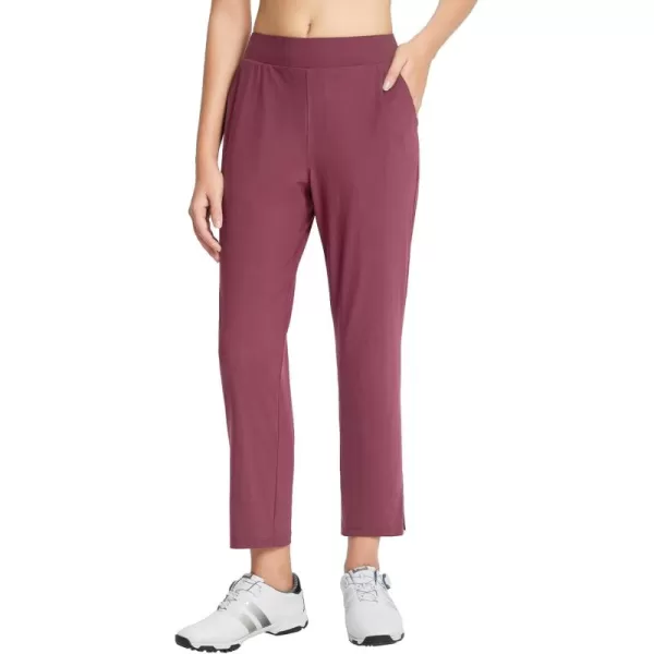 BALEAF Womens Golf Pants 78 Stretch Travel Casual Work Ankle Pants Pockets PetiteWine Red