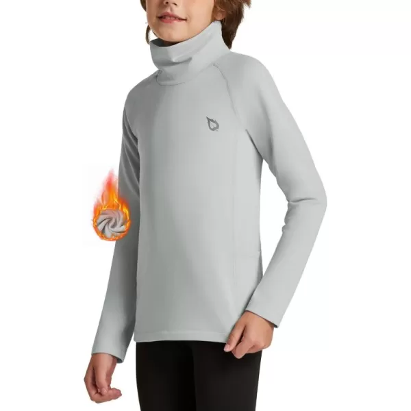 BALEAF Youth Thermal Compression Shirts Boy Undershirts Long Sleeve Turtleneck Fleece Baselayer Baseball Football SoccerGrey