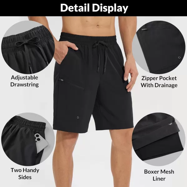 imageBALEAF Mens Swim Trunks 55 ampamp 7 ampamp 9 Inch Board Shorts with Compression Liner Quick Dry Swim Shorts with Zipper PocketsBlack