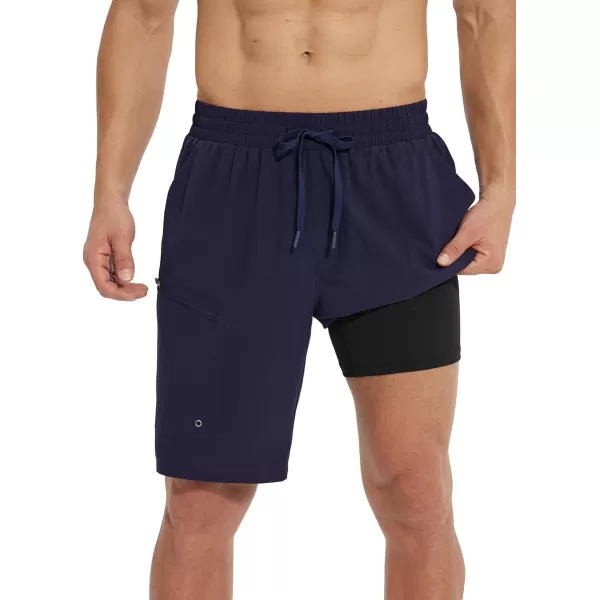 imageBALEAF Mens Swim Trunks 55 ampamp 7 ampamp 9 Inch Board Shorts with Compression Liner Quick Dry Swim Shorts with Zipper PocketsDark Blue