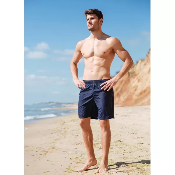 imageBALEAF Mens Swim Trunks 55 ampamp 7 ampamp 9 Inch Board Shorts with Compression Liner Quick Dry Swim Shorts with Zipper PocketsDark Blue