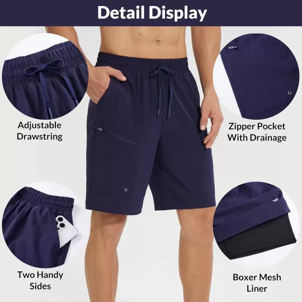 imageBALEAF Mens Swim Trunks 55 ampamp 7 ampamp 9 Inch Board Shorts with Compression Liner Quick Dry Swim Shorts with Zipper PocketsDark Blue