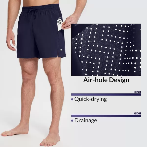 imageBALEAF Mens Swim Trunks 55 ampamp 7 ampamp 9 Inch Board Shorts with Compression Liner Quick Dry Swim Shorts with Zipper PocketsDark Blue