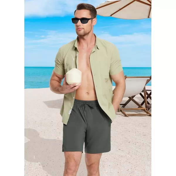 imageBALEAF Mens Swim Trunks 55 ampamp 7 ampamp 9 Inch Board Shorts with Compression Liner Quick Dry Swim Shorts with Zipper PocketsDark Green