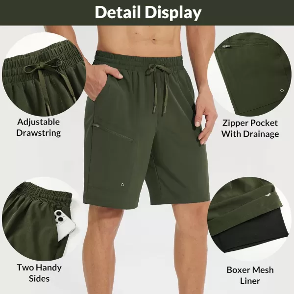 imageBALEAF Mens Swim Trunks 55 ampamp 7 ampamp 9 Inch Board Shorts with Compression Liner Quick Dry Swim Shorts with Zipper PocketsDark Green