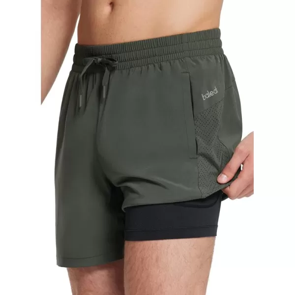 imageBALEAF Mens Swim Trunks 55 ampamp 7 ampamp 9 Inch Board Shorts with Compression Liner Quick Dry Swim Shorts with Zipper PocketsDark Green