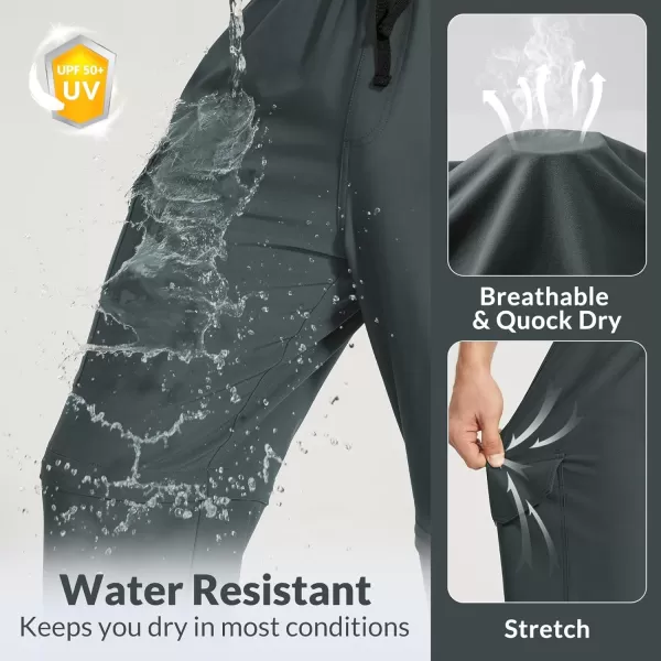 imageBALEAF Mens Hiking Convertible Pants Water Resistant Lightweight Quick Dry Cargo Elastic Waist Outdoor with Zip PocketsGray