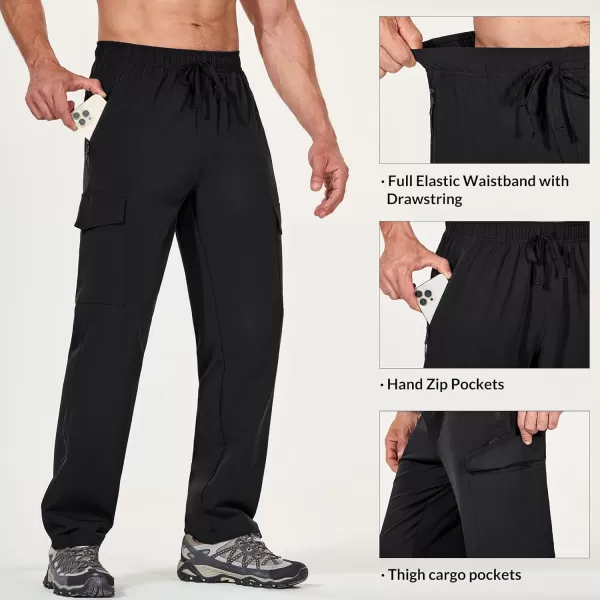 imageBALEAF Mens Hiking Pants Water Resistant Cargo Quick Dry Travel Elastic Waist with Zip Pockets UPF 50 for Work RunningBlack