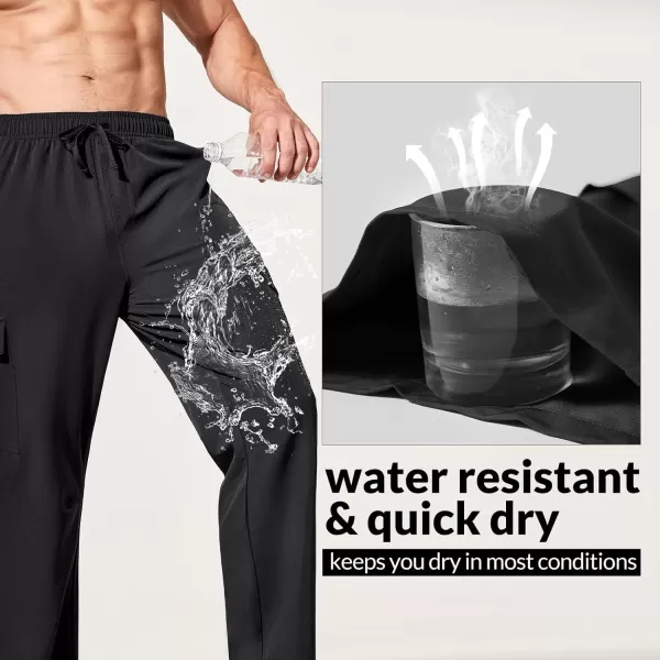 imageBALEAF Mens Hiking Pants Water Resistant Cargo Quick Dry Travel Elastic Waist with Zip Pockets UPF 50 for Work RunningBlack