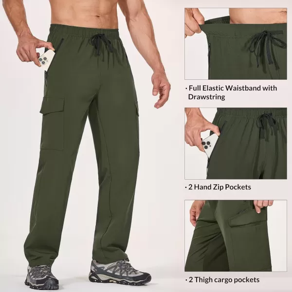 imageBALEAF Mens Hiking Pants Water Resistant Cargo Quick Dry Travel Elastic Waist with Zip Pockets UPF 50 for Work RunningDark Army Green