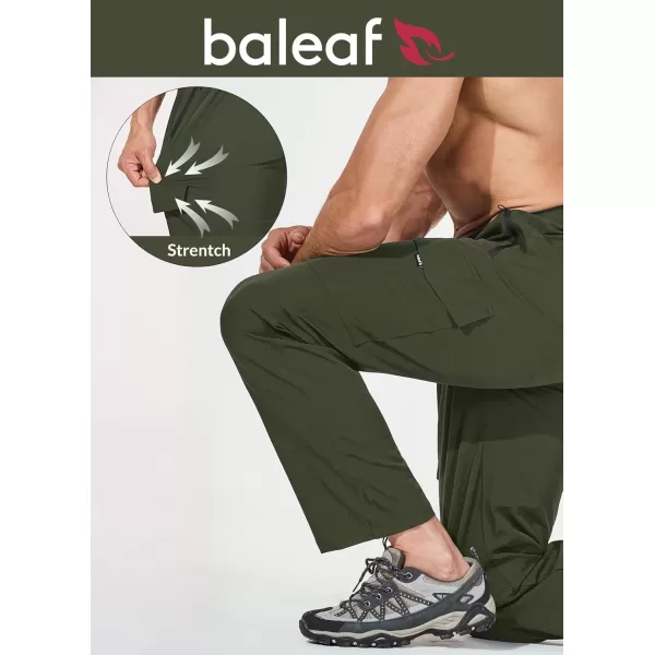 imageBALEAF Mens Hiking Pants Water Resistant Cargo Quick Dry Travel Elastic Waist with Zip Pockets UPF 50 for Work RunningDark Army Green