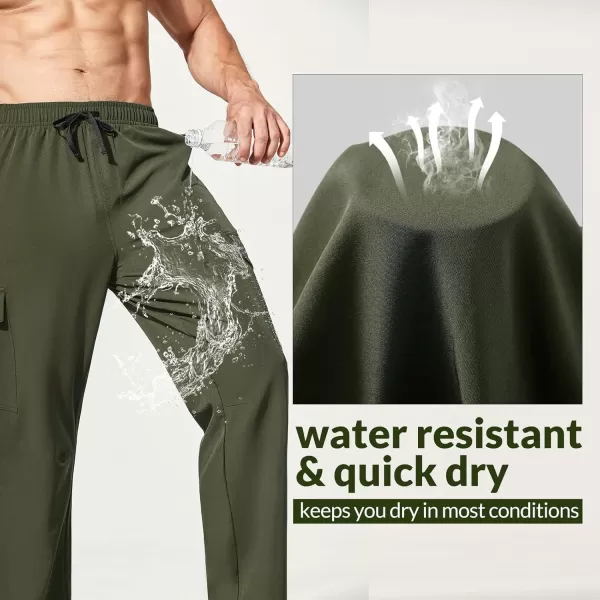 imageBALEAF Mens Hiking Pants Water Resistant Cargo Quick Dry Travel Elastic Waist with Zip Pockets UPF 50 for Work RunningDark Army Green