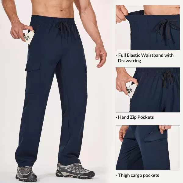 imageBALEAF Mens Hiking Pants Water Resistant Cargo Quick Dry Travel Elastic Waist with Zip Pockets UPF 50 for Work RunningNavy Blue