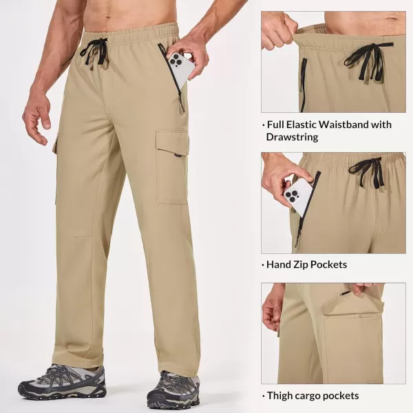 imageBALEAF Mens Hiking Pants Water Resistant Cargo Quick Dry Travel Elastic Waist with Zip Pockets UPF 50 for Work RunningTannin