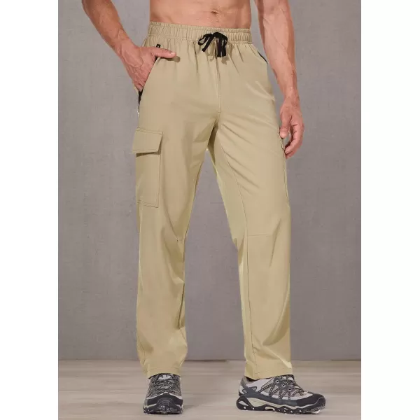 imageBALEAF Mens Hiking Pants Water Resistant Cargo Quick Dry Travel Elastic Waist with Zip Pockets UPF 50 for Work RunningTannin