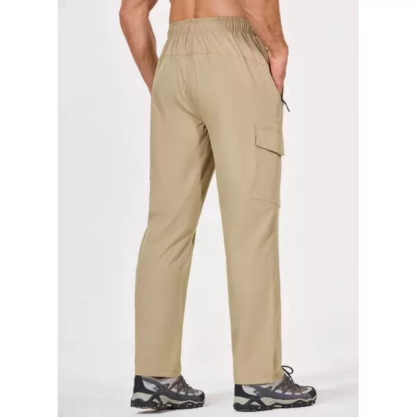 imageBALEAF Mens Hiking Pants Water Resistant Cargo Quick Dry Travel Elastic Waist with Zip Pockets UPF 50 for Work RunningTannin