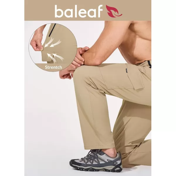 imageBALEAF Mens Hiking Pants Water Resistant Cargo Quick Dry Travel Elastic Waist with Zip Pockets UPF 50 for Work RunningTannin