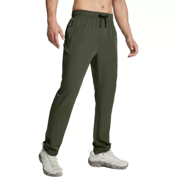 imageBALEAF Mens Hiking Pants Lightweight Quick Dry Water Resistant Elastic Waist Cargo Pants with Zip Pockets for OutdoorDark Army Green