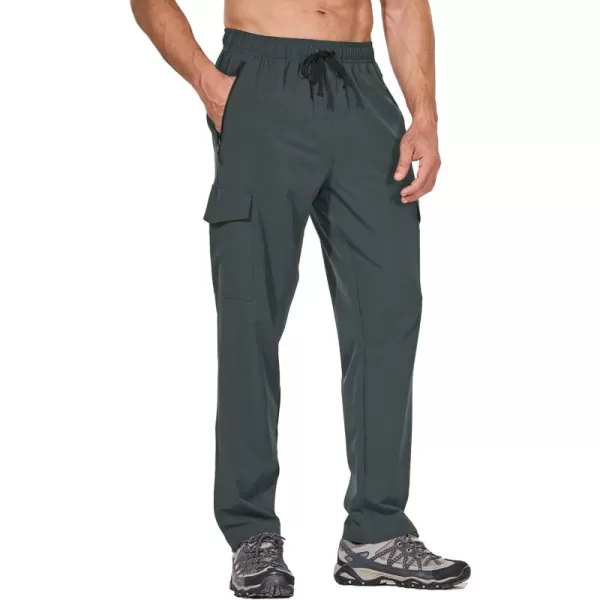 imageBALEAF Mens Hiking Pants Water Resistant Cargo Quick Dry Travel Elastic Waist with Zip Pockets UPF 50 for Work RunningGray