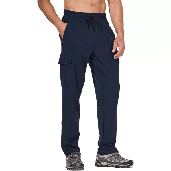 imageBALEAF Mens Hiking Pants Water Resistant Cargo Quick Dry Travel Elastic Waist with Zip Pockets UPF 50 for Work RunningNavy Blue