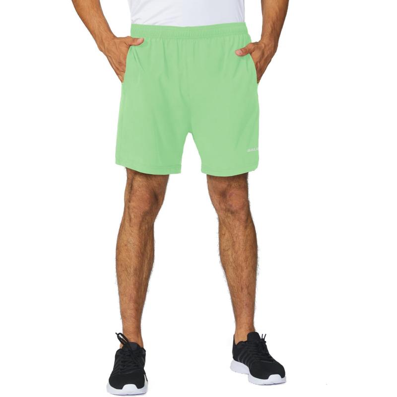 imageBALEAF Mens 5quot Running Athletic Shorts Workout Lightweight Zipper PocketGreen Ash