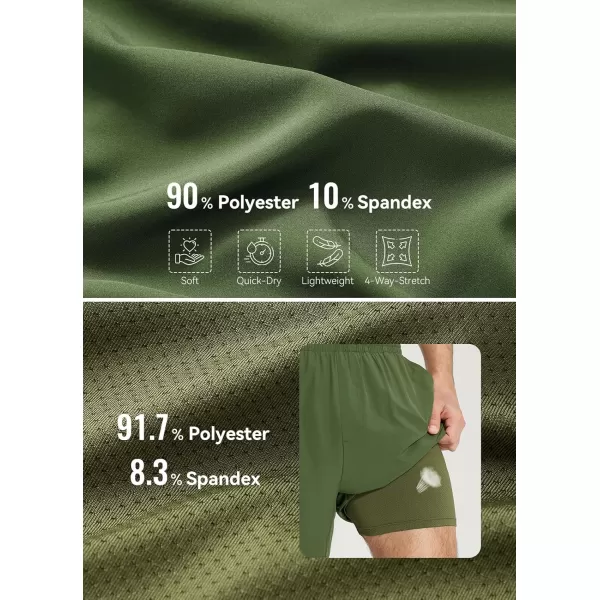 imageBALEAF Mens 2 in 1Running Shorts 5quot7quot Quick Dry Workout Athletic Gym Shorts with Zipper Pockets02green