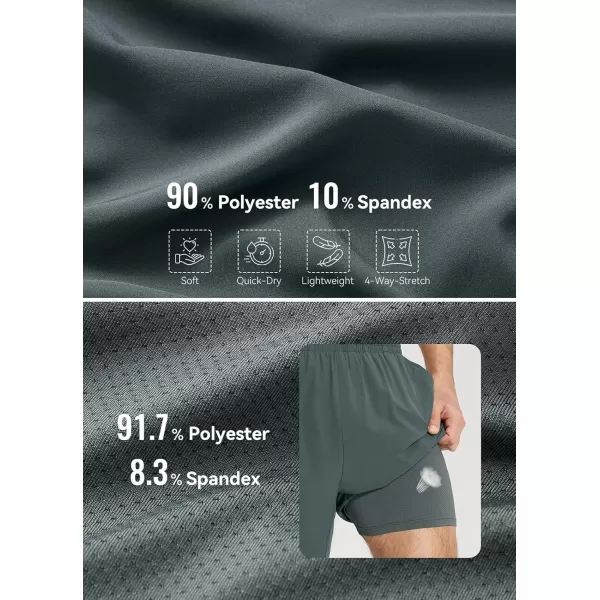 imageBALEAF Mens 2 in 1Running Shorts 5quot7quot Quick Dry Workout Athletic Gym Shorts with Zipper Pockets02grey