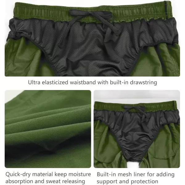 imageBALEAF Mens 7quot Running Shorts with Mesh Liner Zipper Pocket for Athletic Workout GymArmy Green