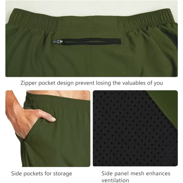 imageBALEAF Mens 7quot Running Shorts with Mesh Liner Zipper Pocket for Athletic Workout GymArmy Green