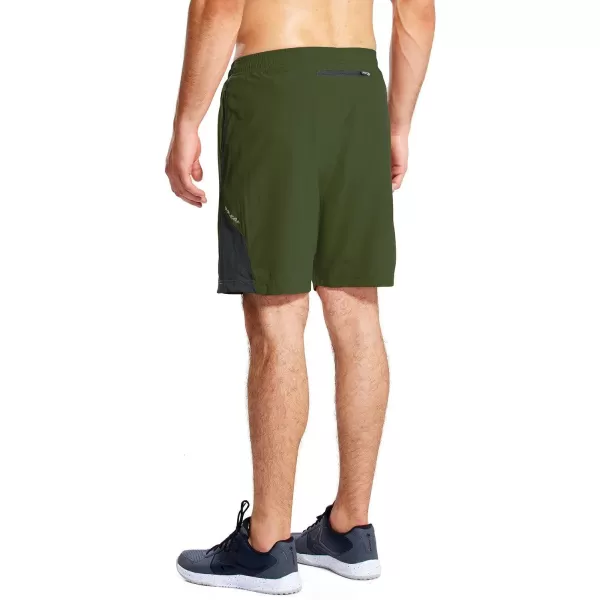 imageBALEAF Mens 7quot Running Shorts with Mesh Liner Zipper Pocket for Athletic Workout GymArmy Green