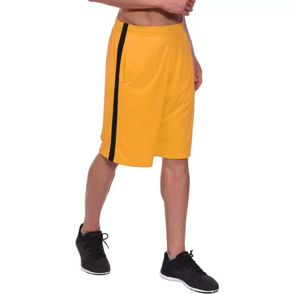 imageBALEAF Mens Basketball Shorts Long with Zipper Pockets Quick Dry Workout Training Drawstrings 11quotGold Yellow