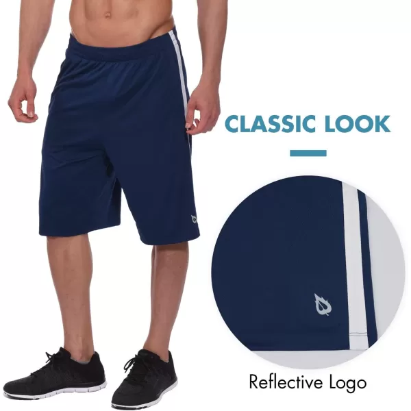 imageBALEAF Mens Basketball Shorts Long with Zipper Pockets Quick Dry Workout Training Drawstrings 11quotNavy