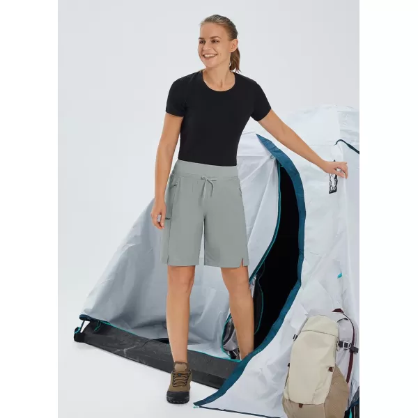 imageBALEAF Womens Hiking Long Shorts 9quot11quot Quick Dry Bermuda Cargo for curvy Lightweight Pockets11 Inch Frost Grey